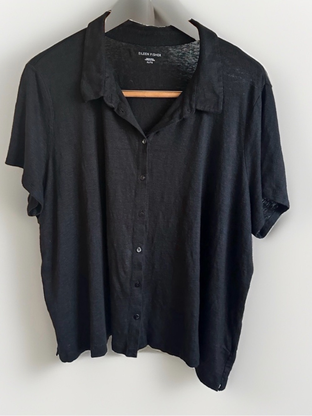 Eileen Fisher Black Button-Down Short Sleeve Shirt